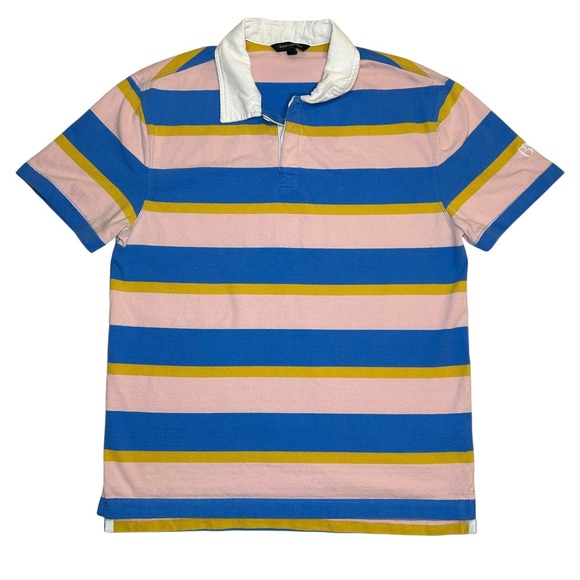 Banana Republic Other - Banana Republic Rugby‎ Polo Shirt Pink Blue Yellow Stripe Mens Size M
